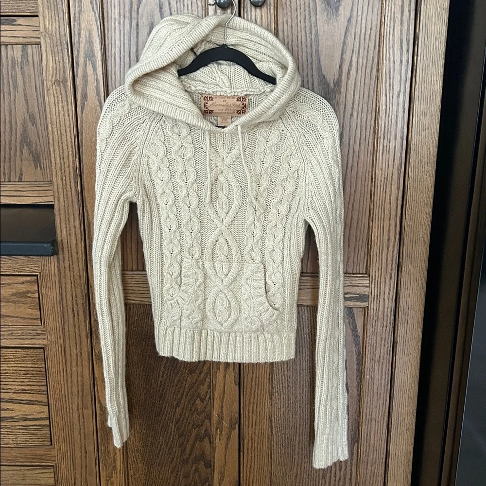 Abercrombie & Fitch VTG Y2K‎ Cable Knit Hoodie Hooded Sweater Cream Medium